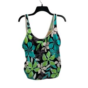 Cazimi Tankini Top 16W Black Green Floral Ruched Side Swimwear Women